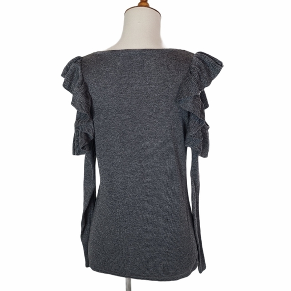 Inc International Concepts Grey Cotton Ruffle Long Sleeve Sweater Small NWT - Picture 3 of 8